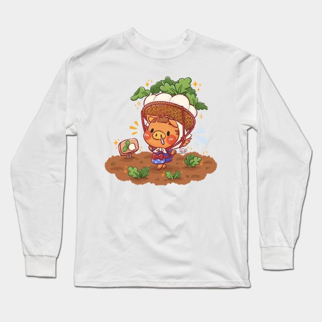 Cute Pig Turnip Farmer Long Sleeve T-Shirt by Nas.ArtSpace